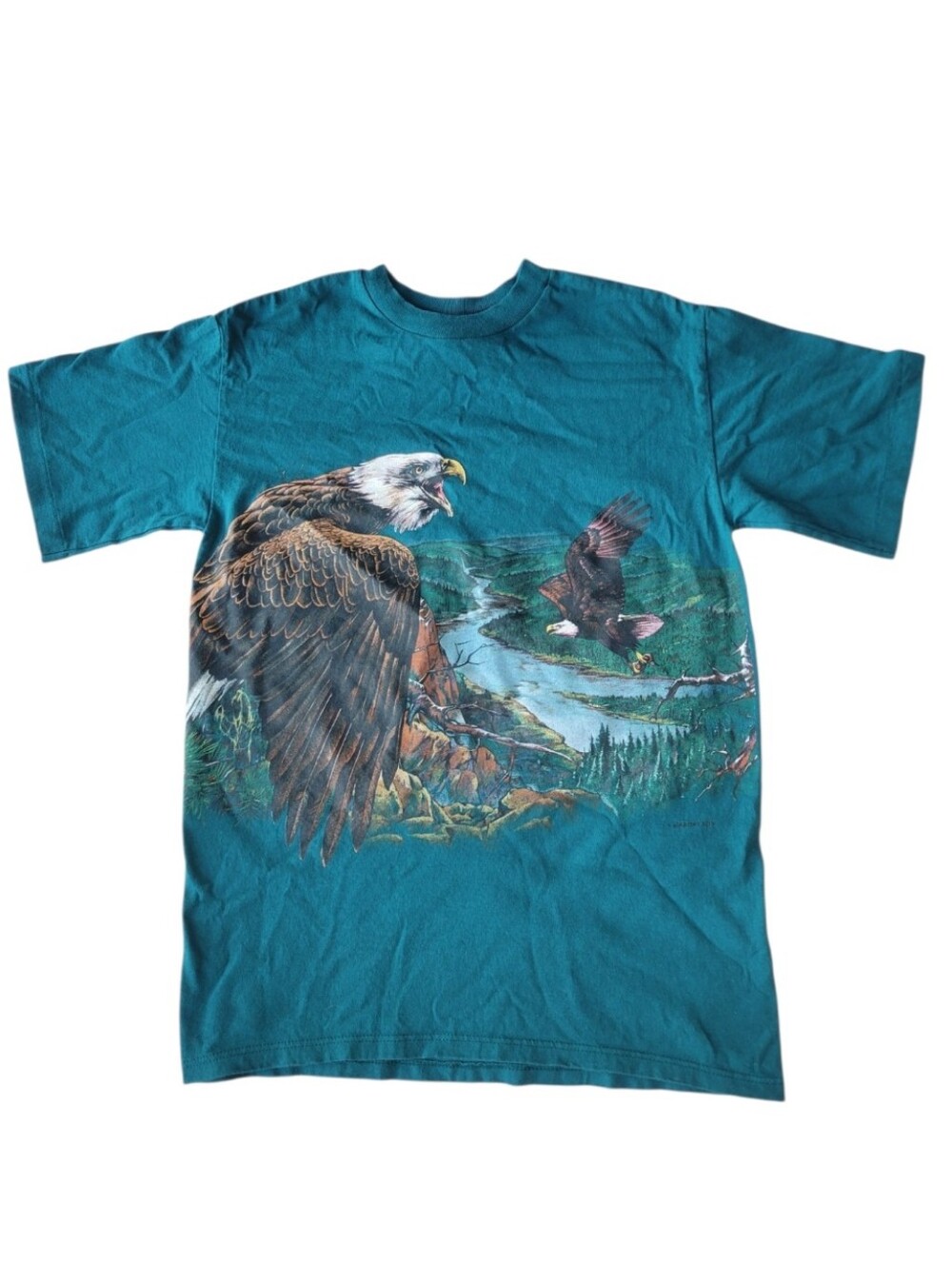 Vintage 90s Habitat Eagle AOP Tshirt Medium Nature Single Stitch